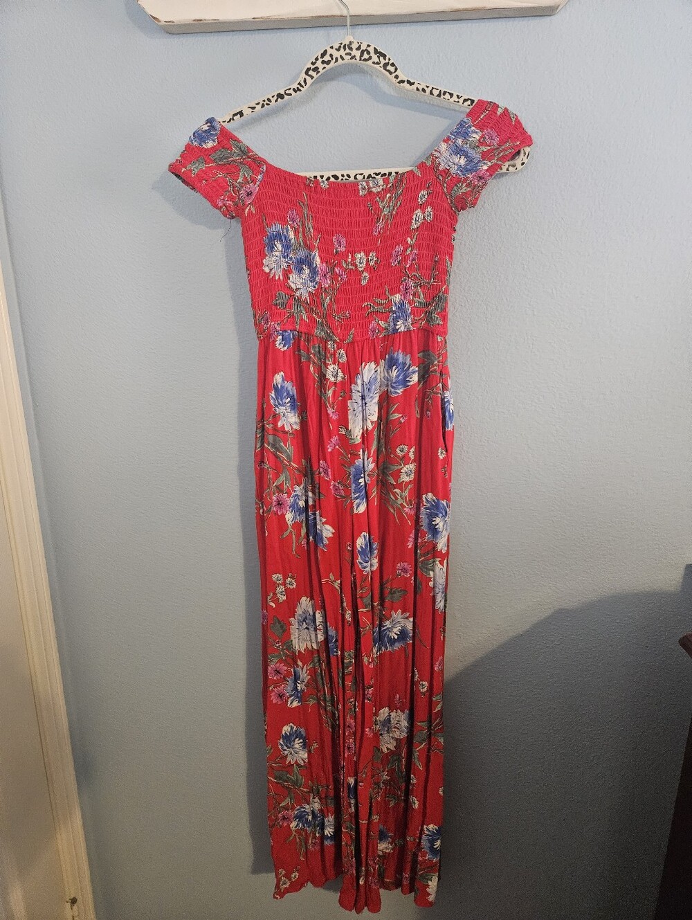 Band of Gypsies Red Floral Smocked Jumpsuit